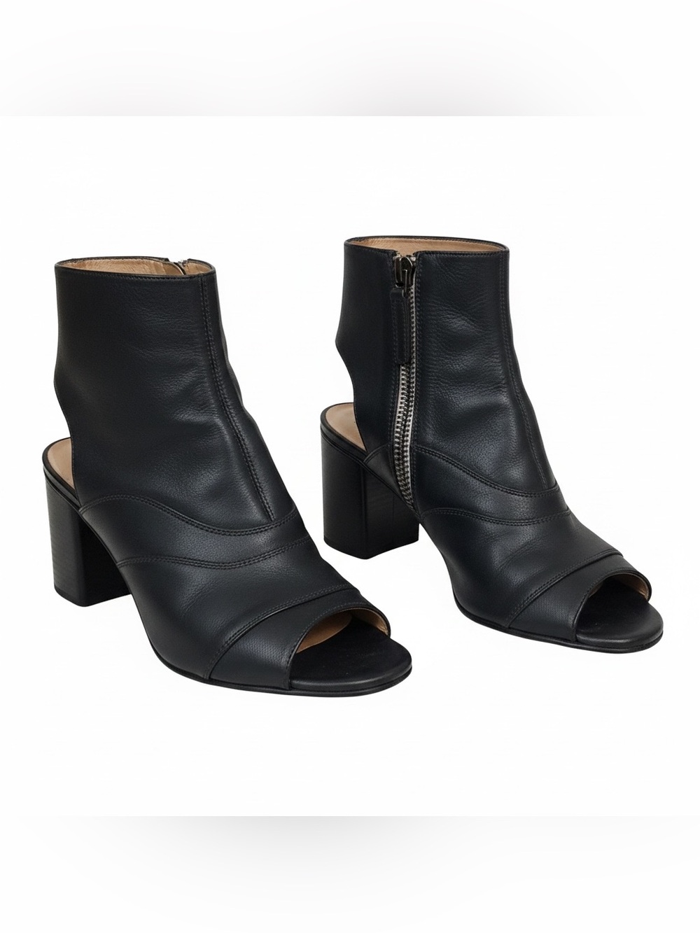 Chloe Black Leather Peep-Toe Ankle Booties 40.5 US 10